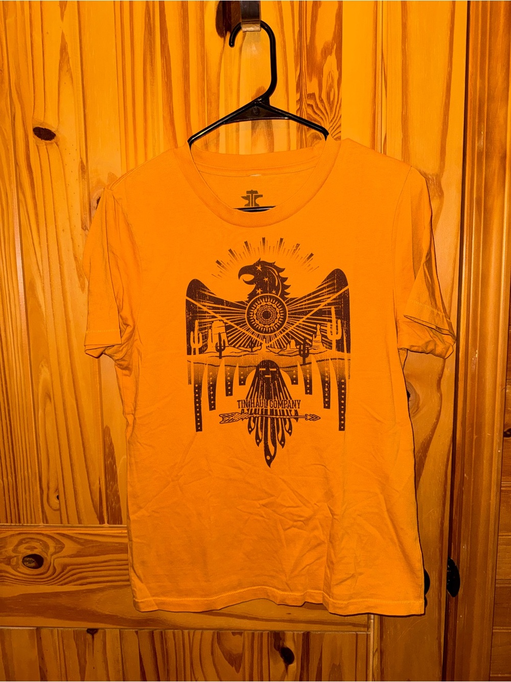 Tin Haul Orange Short Sleeve Tee with Black Eagle Graphic